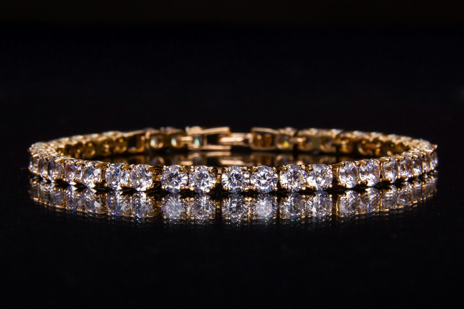 Closeup of bracelet with crystals in black background