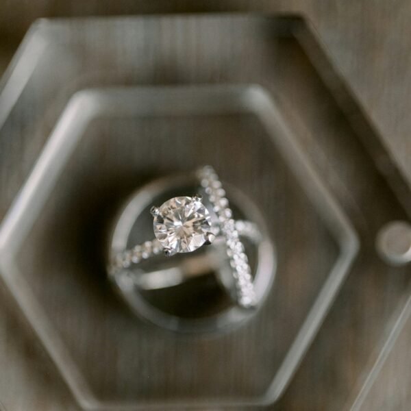Wedding rings on a hexagon ring box