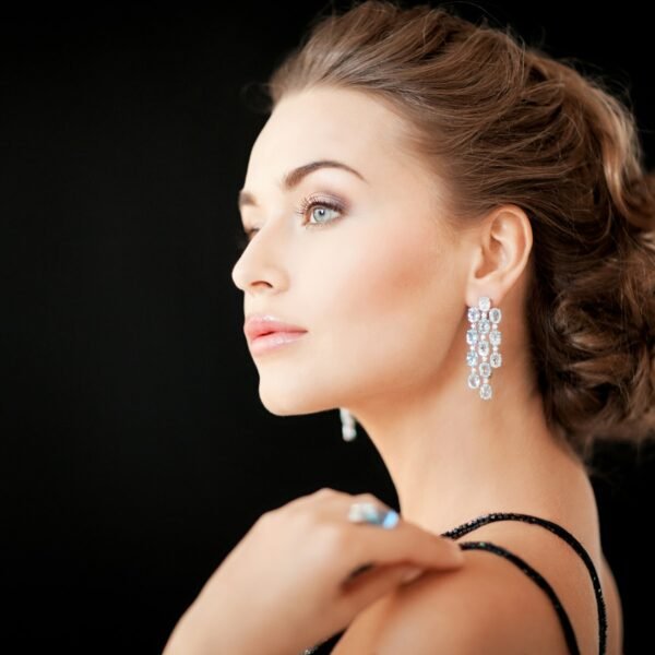 woman with diamond earrings